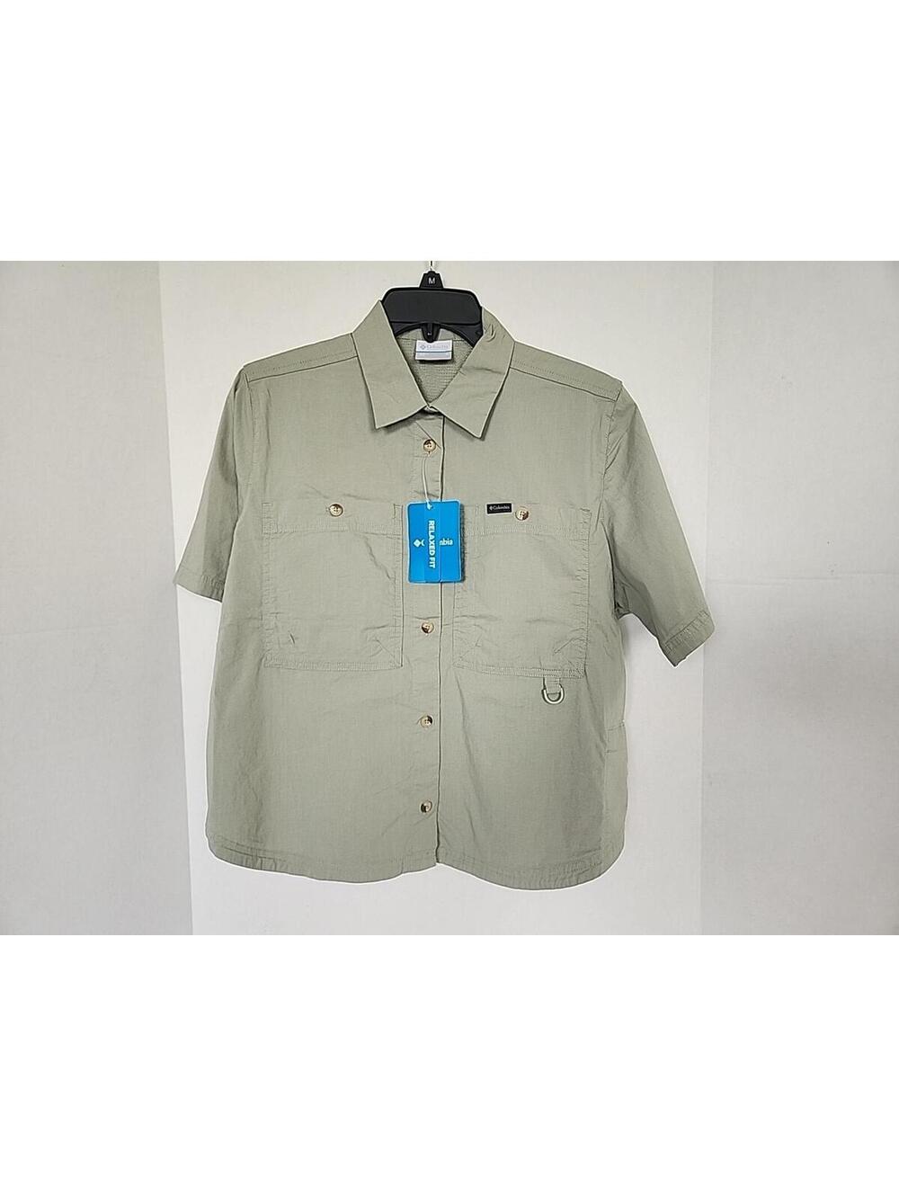 Columbia Women's Brea Falls Woven Short Sleeve Shirt Size M Medium Green Pockets